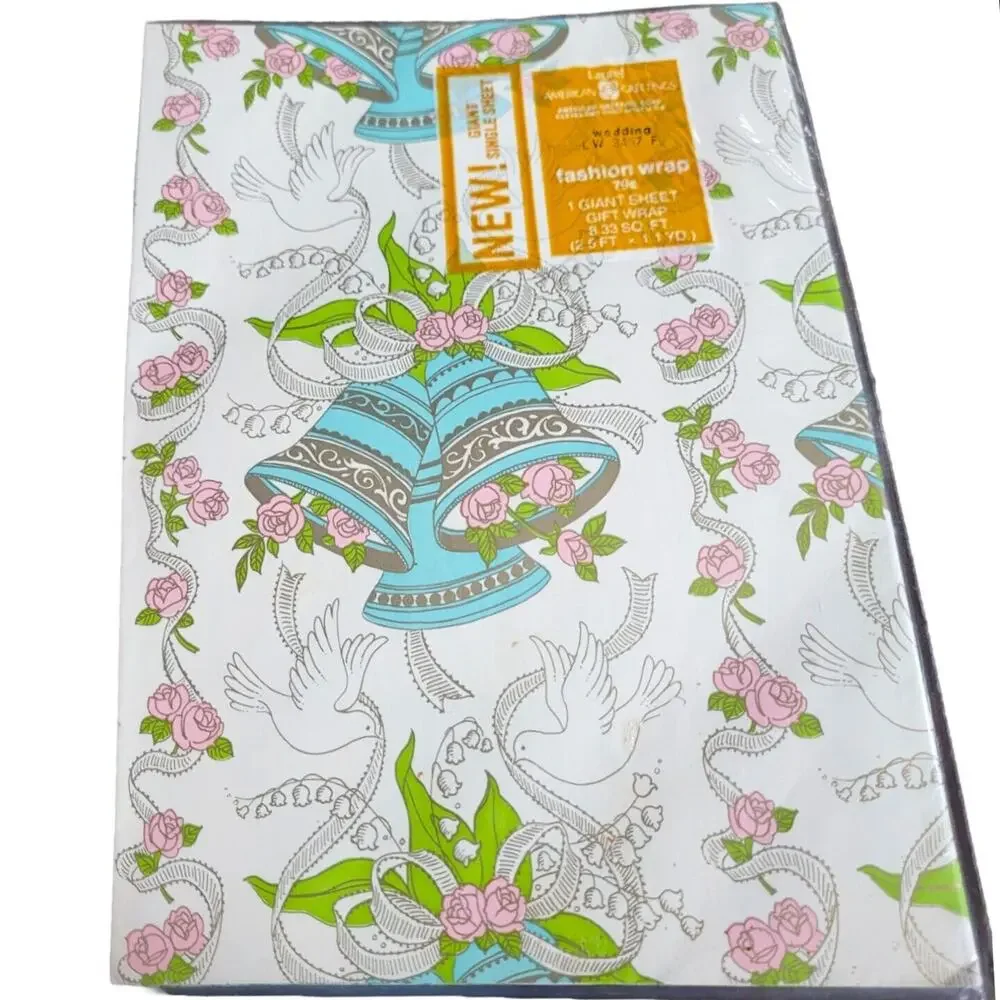 Vintage American Greetings Wedding Bells Marriage Gift Wrap Wrapping Paper
